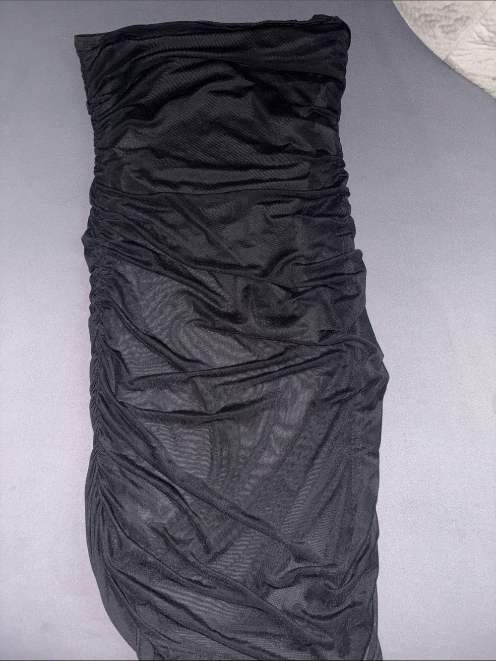 Black Ruched Strapless Bodycon mesh Dress M/L